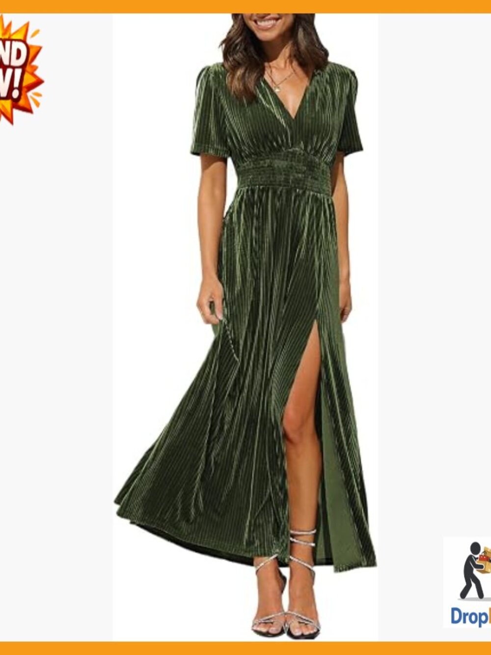 Stunning Velvet Maxi Dress with Slit and V-Neck Elegant Formal Party